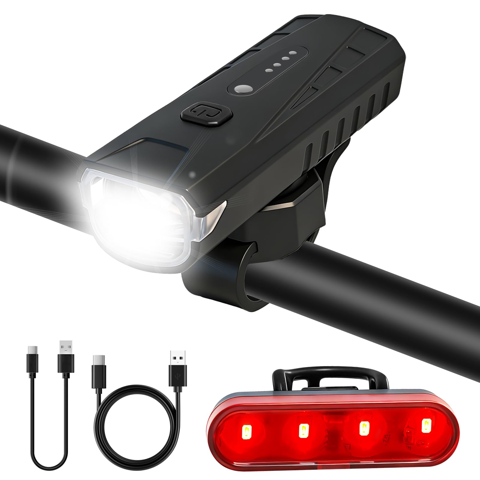 Bike Lights Front and Back, [6+4 Lighting Modes] Super Bright LED Bicycle Lights, USB Rechargeable Waterproof Bike Light Set, IPX6 Waterproof Bike Light Set for Night Riding/Camping/Backpacking