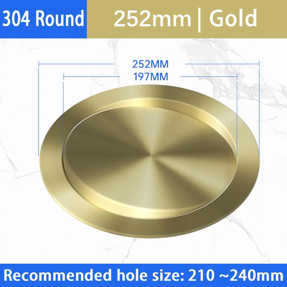 Modern Built-in Countertop Trash Can Lid, Brushed Stainless Steel Garbage Bin Cover, Space-Saving Design Waste Chute Cover for Bathroom Restroom,Gold,228,Rose Gold-228mm(Gold-252mm