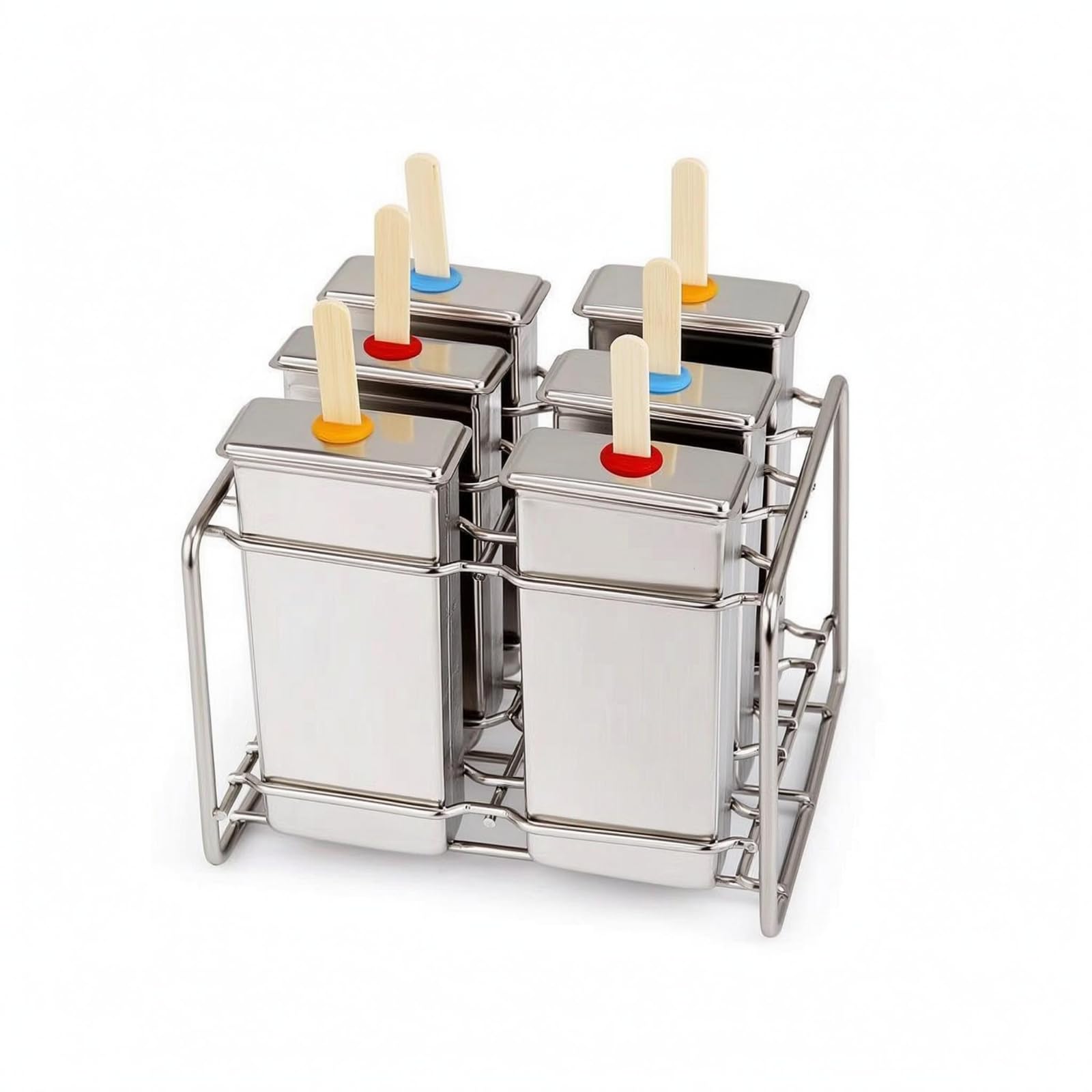 Milageto Ice Mold Molde Paleta Hielo Lolly Acero Inoxidable 304 con Tapa y Ranura para Palo Rack Metálico Resistente 6 Tazas para Postres, style to 2