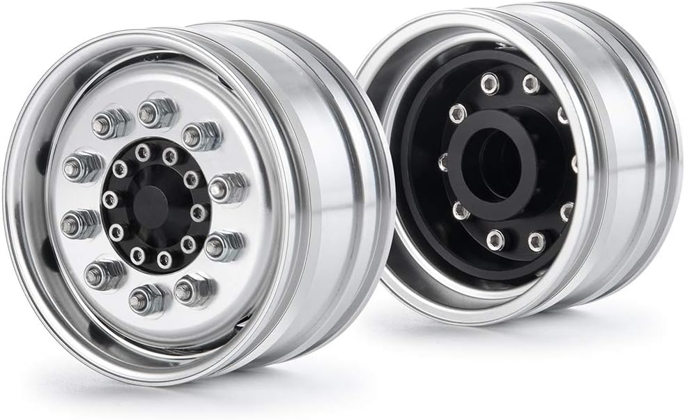 RCLIONS 2pcs RC Trailer Front Wheel Rims Non-Powered Aluminum Alloy Hub for 1/14 Tamiya Tractor RC Truck Car Trailer