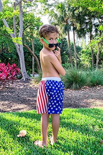 Uideazone Boys Swimtrunks Americian Flag Sports Shorts Quick Dry Beach Swimsuit Independence Day 3D Graphic Printed Boardshorts For Summer Party Red #TOP4