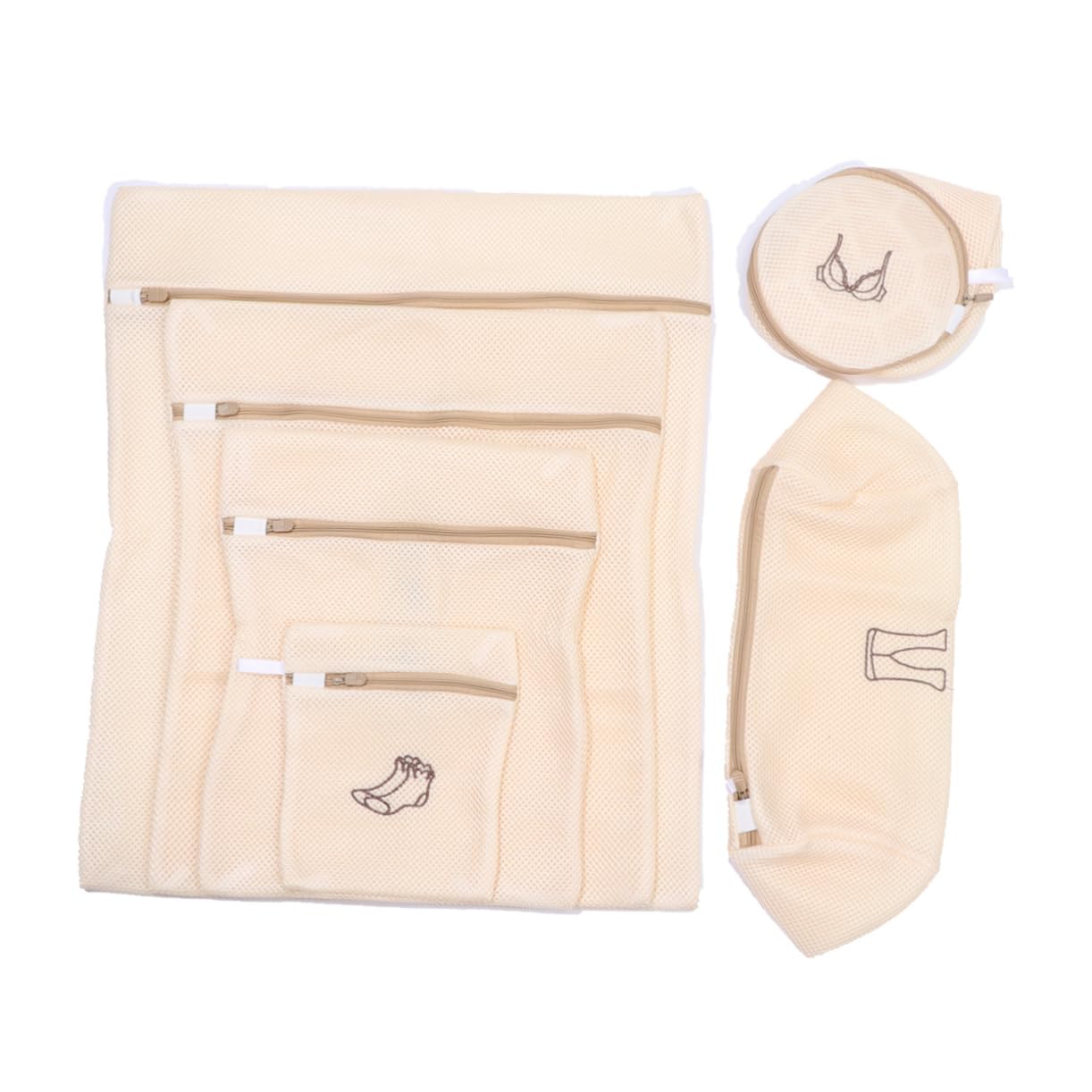 6 Stück Wäschenetz für Feinwäsche aus Polyester, Beige, Reißfest