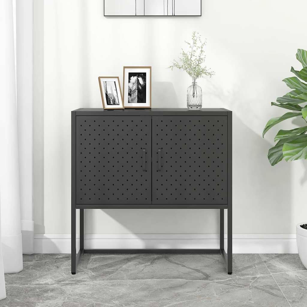 vidaXL Steel Sideboard in Industrial Design, Anthracite Colored Adjustable Height Storage Cabinet with 2 Doors and Ample Space
