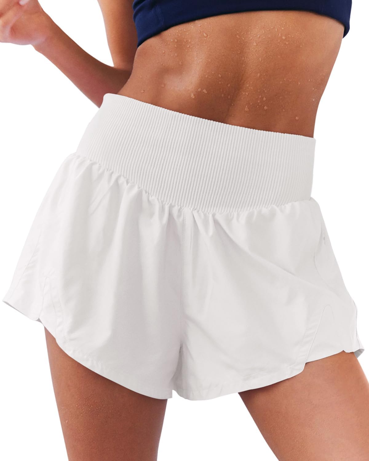 LASLULU Women's Ribbed High Waisted Gym Shorts Tummy Control Biker Workout Running Tennis Shorts with Zipper Pockets