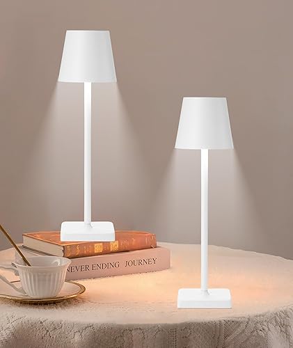 Paquete de 2 lámparas de mesa LED inalámbricas recargables, funciona con pilas de 5200 mAh, lámpara de mesa, carcasa de aluminio, atenuación