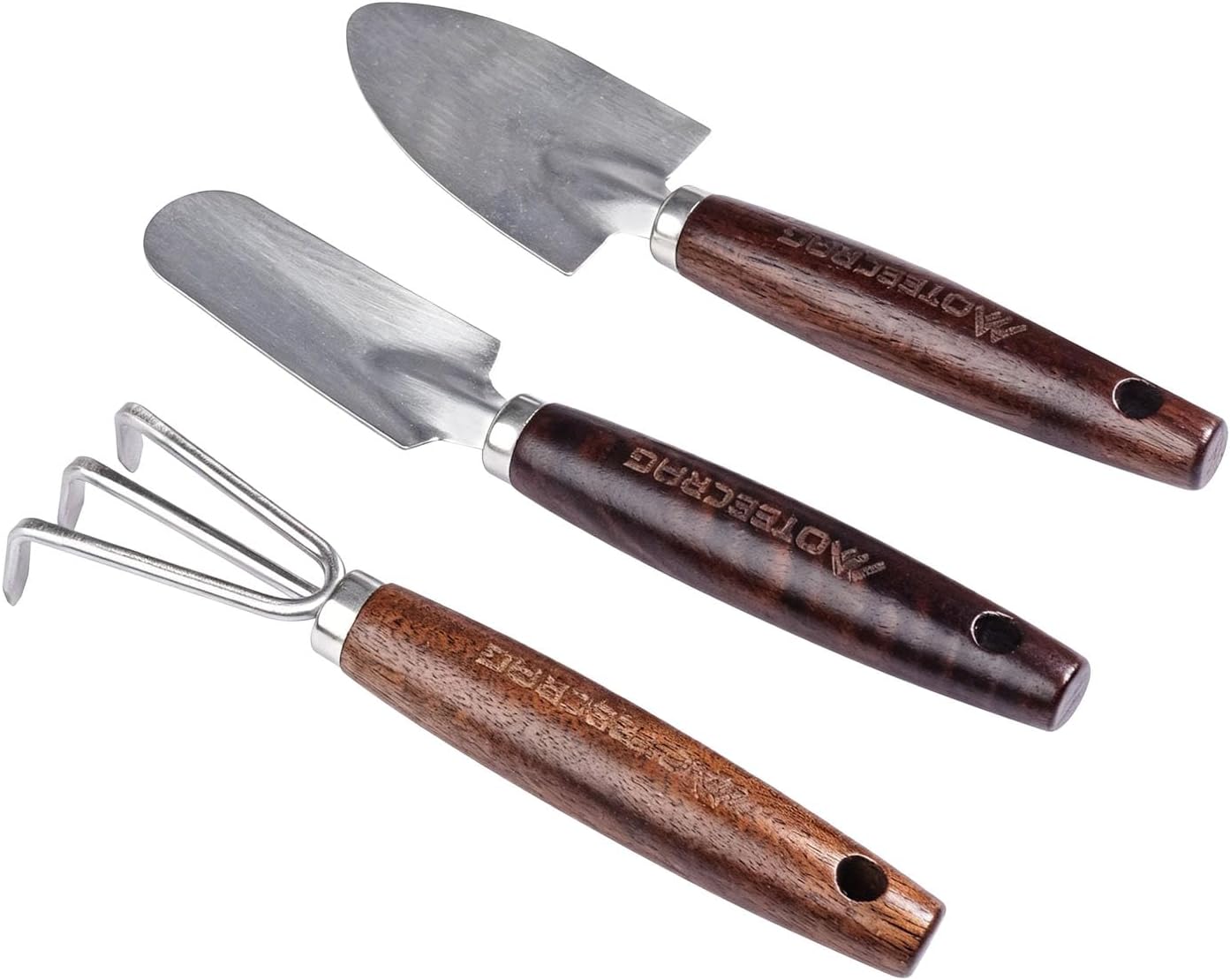 Toddler Gardening Set with Small Shovel, Trowel and Rake | Stainless steel head and walnut wooden handle