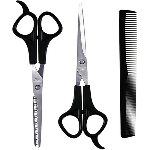 6.5" Hair Scissors Set Hair Cutting Hairdressing Scissors Hairdressing Shears Kit for Women Men Barber Kids Adults Pets (Black Comb)