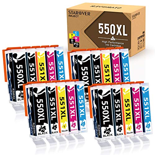 STAROVER 550XL 551XL Cartuchos de Tinta compatibles de Repuesto para Canon PGI-550XL CLI-551XL para Canon PIXMA IP7250 IP8750 MX925 MG5650 IX6850 MX725 MG5550 MG6450 MX920 (20-Paquete)