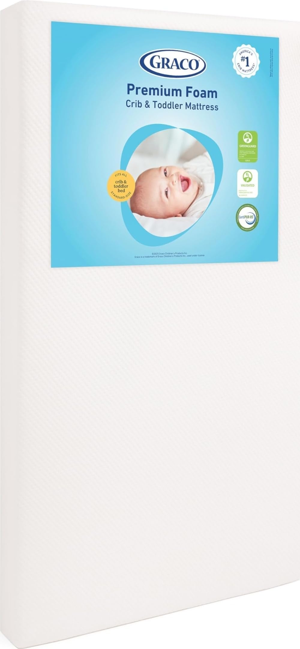 Graco Premium Foam Baby Crib & Toddler Bed Mattress | GREENGUARD Gold Certified, Waterproof, Machine Washable OEKO-TEX Standard 100 Certified Cover, Firm Support, Standard Size