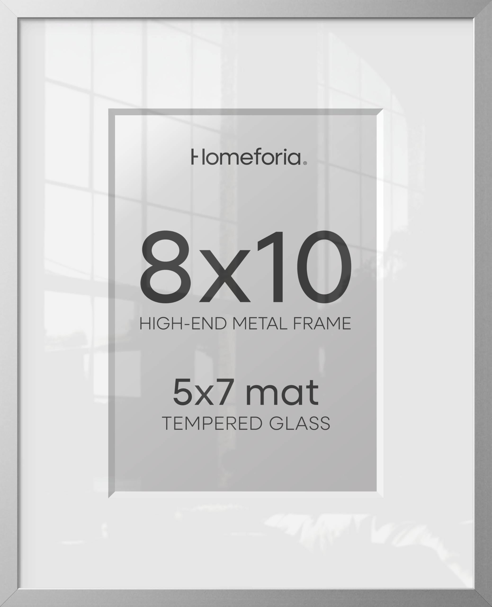 Homeforia 8x10 Silver Picture Frame, High-End Metal, 5x7 Mat, Glass | High End Aluminum, Tempered Glass, Acid-Free 5x7 Removable Mat, 8x10 in Edge-to-Edge Display 10x8, Wall Kit, Set Of 2
