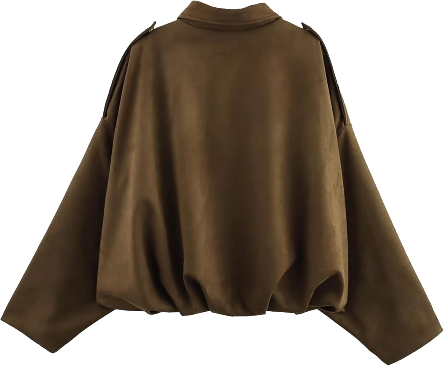 Women's Oversized Faux Suede Bomber Jackets Batwing Sleeves Pleated Zipper Casual Coats Streetwear