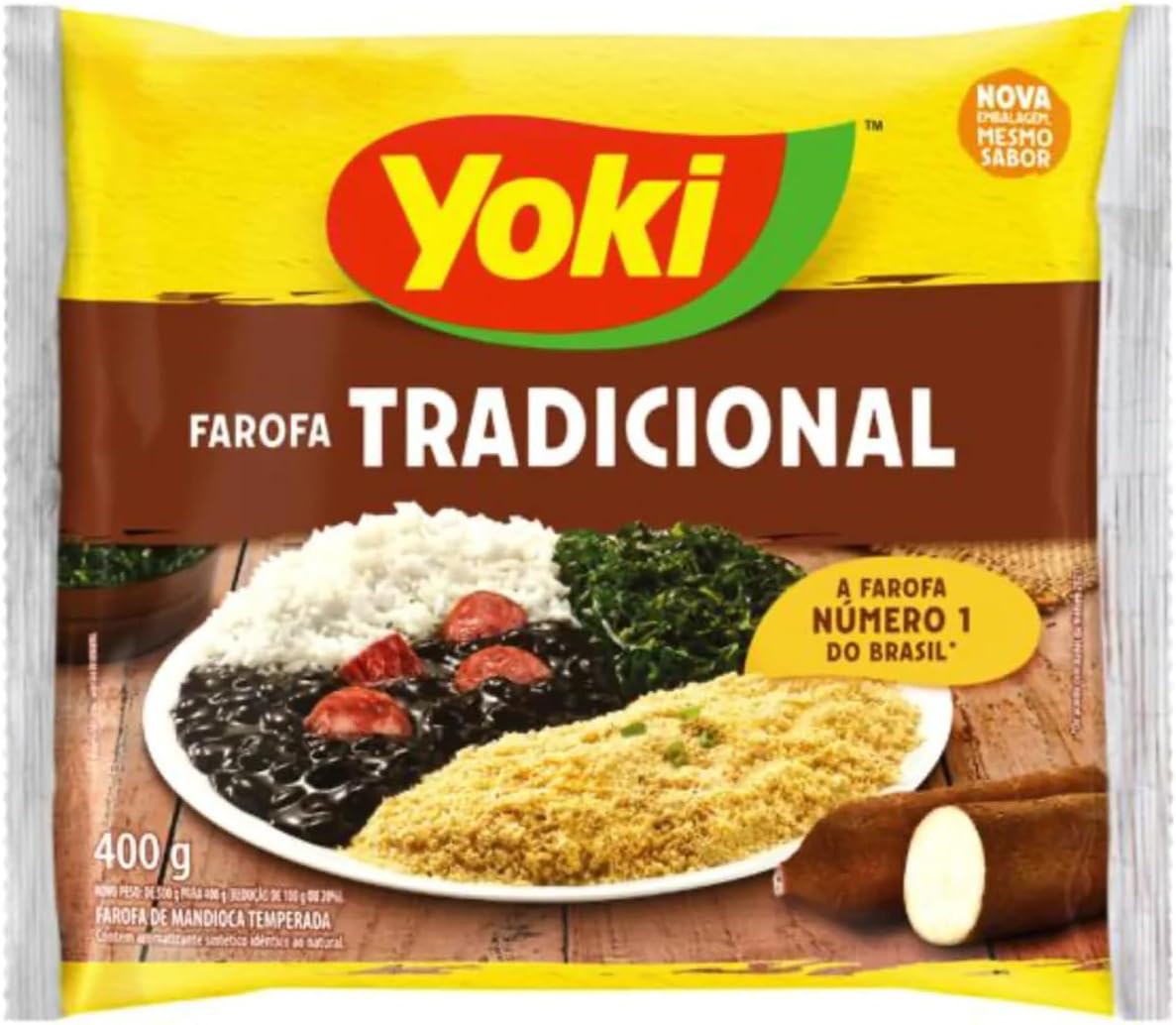 Yoki Farofa Tradicional 400g | Traditional Cassava Crumbs 400g | Brazilian Special Flavour and Crunchiness | Ready-to-Use Cassava Flour (Seasoned Cassava Crumbs, 1 Pack)