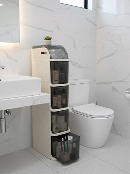 MallArt® 4 Katlı Slim Tekerlekli Düzenleyici Raf - 41x20x94,5 cm Çok Amaçlı Mutfak ve Banyo Dolabı, Dar Alanlar İçin Tekerlekli Depolama Ünitesi