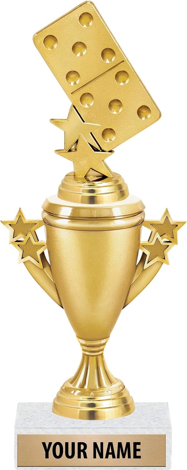 Crown Awards Dominoes Trophies - Gold - Dominoes Trophy Award - Custom Engraving On White Marble Base - 5 Pack