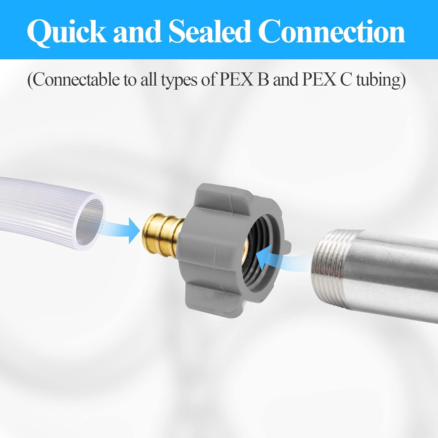 WiseWater 4pcs PEX Fittings 1/2" x 1/2" FNPT Swivel Adapter Kit for Drinking Water, Lead-Free DZR Brass Fittings with Copper Crimp Rings & Clamps for RV, Under-Sink, and Home Plumbing Repairs