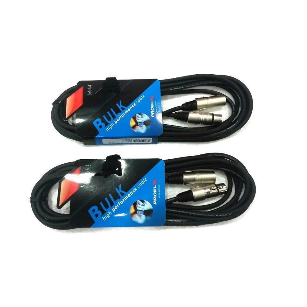 PROEL BULK250LU10 - Coppia Cavo Professionale Bilanciato con connessioni Cannon XLR 3P Maschio a Cannon XLR 3P Femmina 10mt, Nero (BULK250LU10-10mt - 2 Unità)