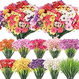 Lyrow 100 Bundles Artificial Flowers, Outdoor Indoor UV Resistant Faux Flowers, Silk Flowers No Fade Plastic Flowers, Fake Violet Flowers for Garden Courtyard Farmhouse Porch Home (Classic Colors)