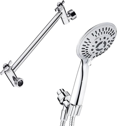 BRIGHT SHOWERS Juego de cabezal de ducha de mano con 9 ajustes de pulverización con brazo de extensión de cabezal de ducha de 10 pulgadas, cromado