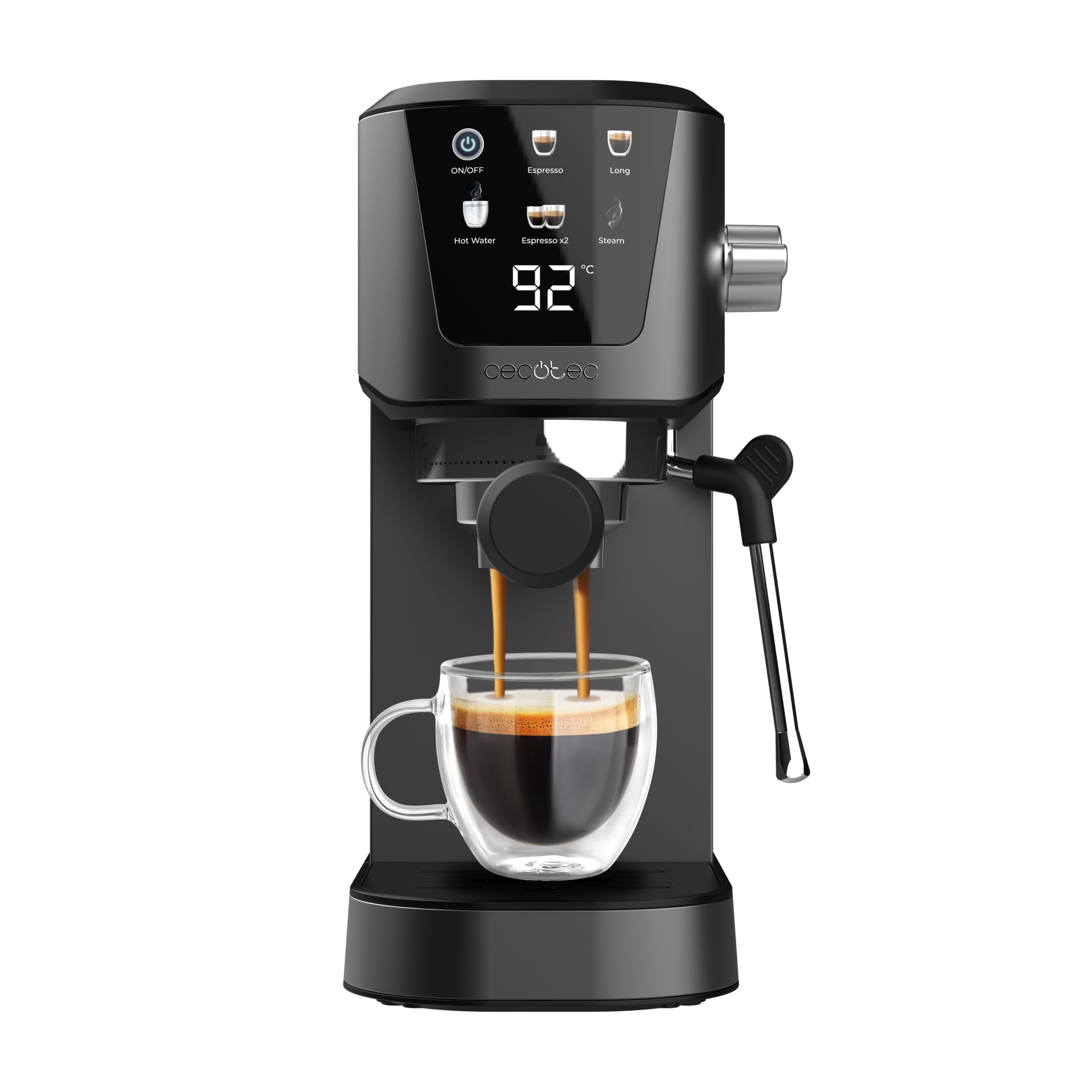 Cecotec Cafetera Express para Espresso y Cappuccino Power Espresso 20 Touch. 1350W, 20 Bares, Pantalla Táctil, Vaporizador, Depósito Agua 1L, Thermoblock, Calientatazas, Bandeja Goteo, Accesorios