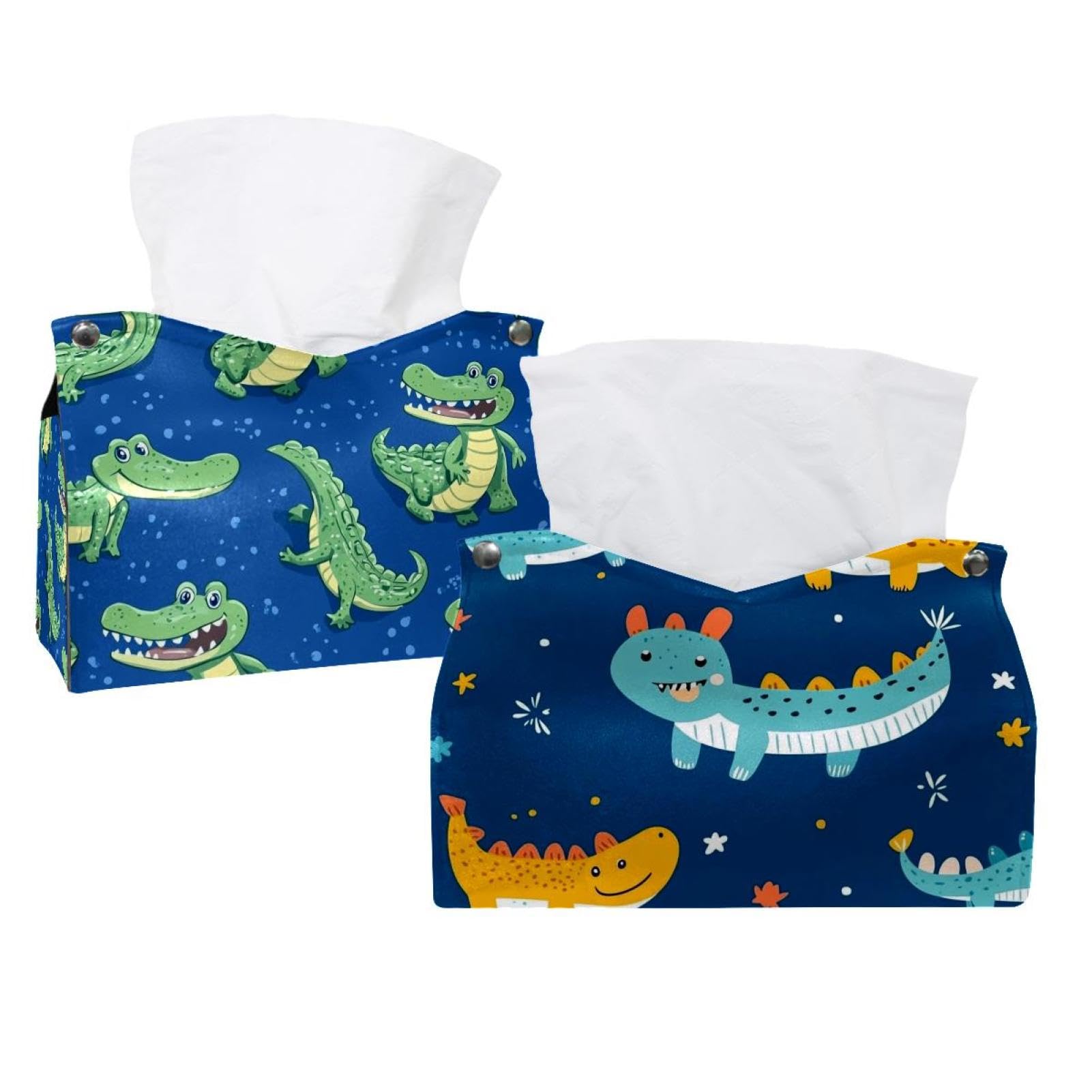 Boîte à mouchoirs en cuir crocodile mignon pour bureau et salon