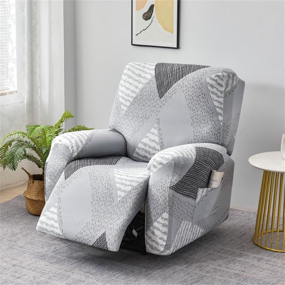 WWQQKJ Recliner Electric Chair Covers with Pockets 4 Pieces Floral Stretch Recliner Sofa Slipcovers Non Slip Reclining Sofa Cover