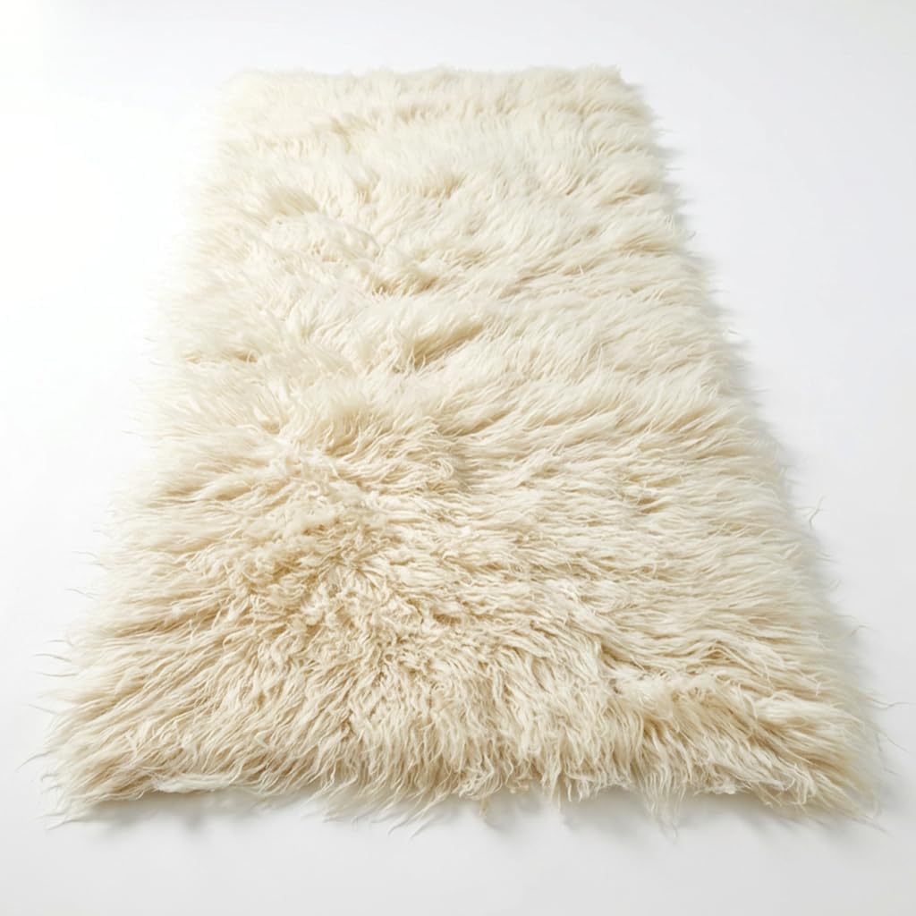 Stylish Greek flokati Rugs. Soft and Fluffy 3” Pile. 100% Natural Wool. Modern Off-White Shaggy Area Rug. (2' x 3')