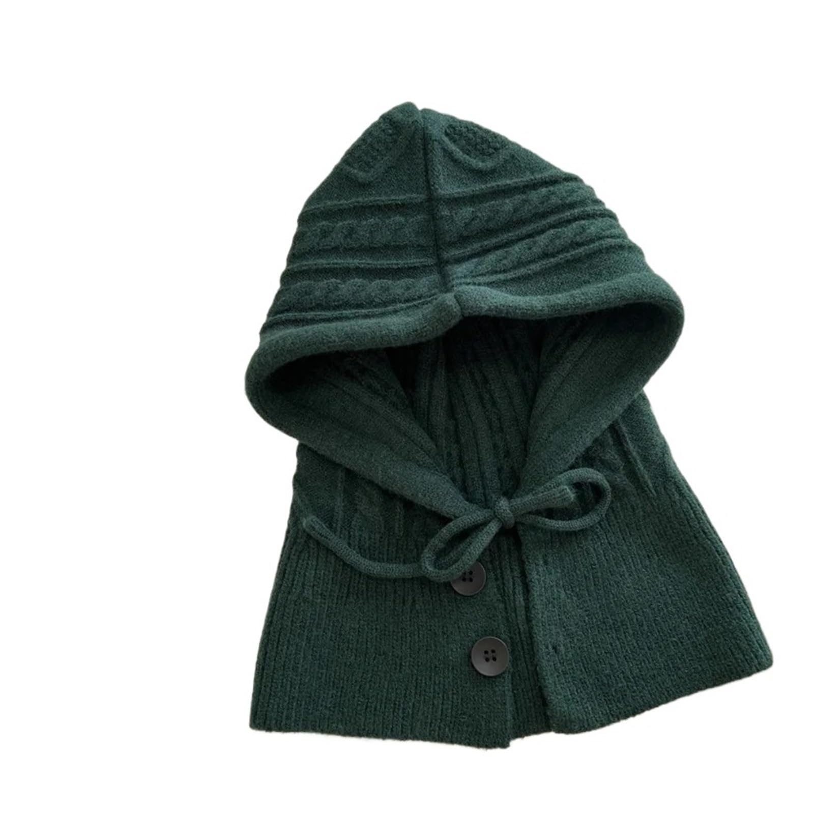 Cagoule tricotée chaude femme contre le vent d'hiver avec écharpe verte
