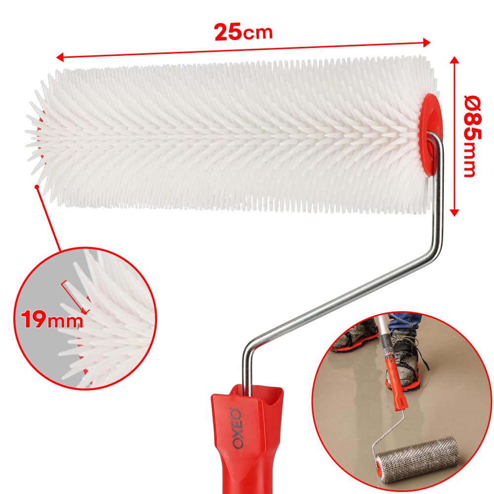 Kit outils ragréage - Rouleaux débulleurs 25-50cm - Râteau autonivelant 56cm - Chaussures pointes acier - Ciment auto-nivelant