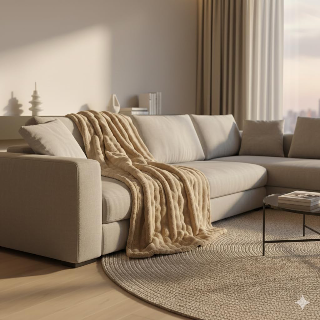 Luxus Plüschdecke 150x200 cm Mikrofaser Kuscheldecke Flauschig Warm Pflegeleicht Latte