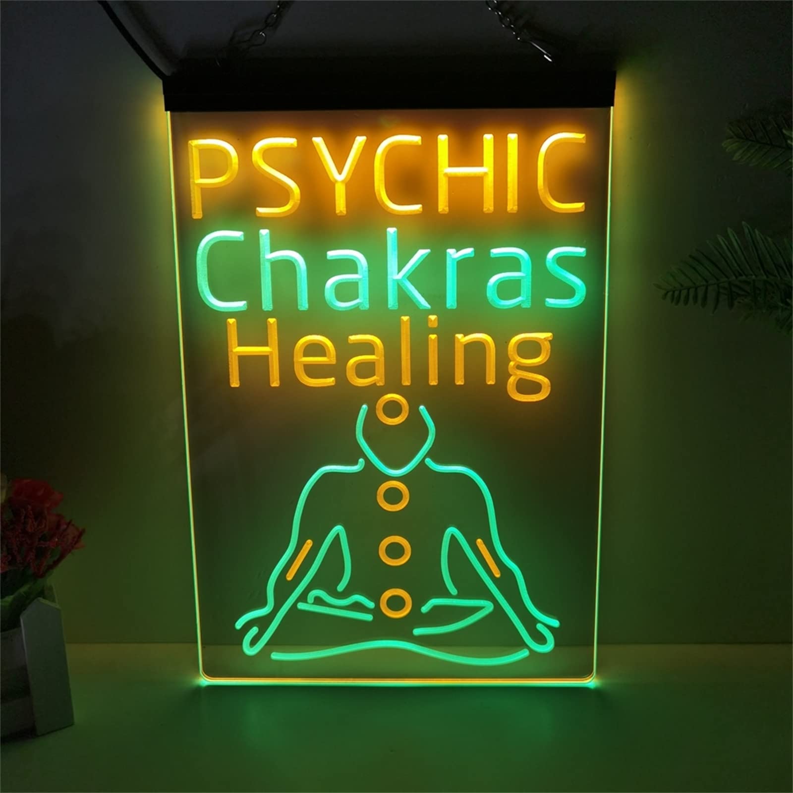 FINOTI Psychic Chakras Neon Sign Chakras Healing 2 Color Display LED Neon Sign Bar Bistro Restaurant Hotel Spa Ambience Decoration Home Decoration With Chain,F,15.7"x11.8"