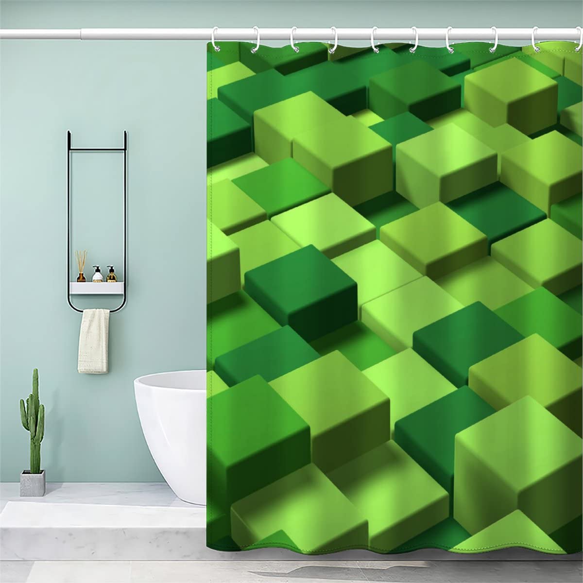 VASENA Geometric Patterns Shower Curtain Long 200x220 cm 3D Printed Game Shower Curtain Luxury Waterproof Quick Dry Bath Curtains for Shower with Rust Proof Eyelets