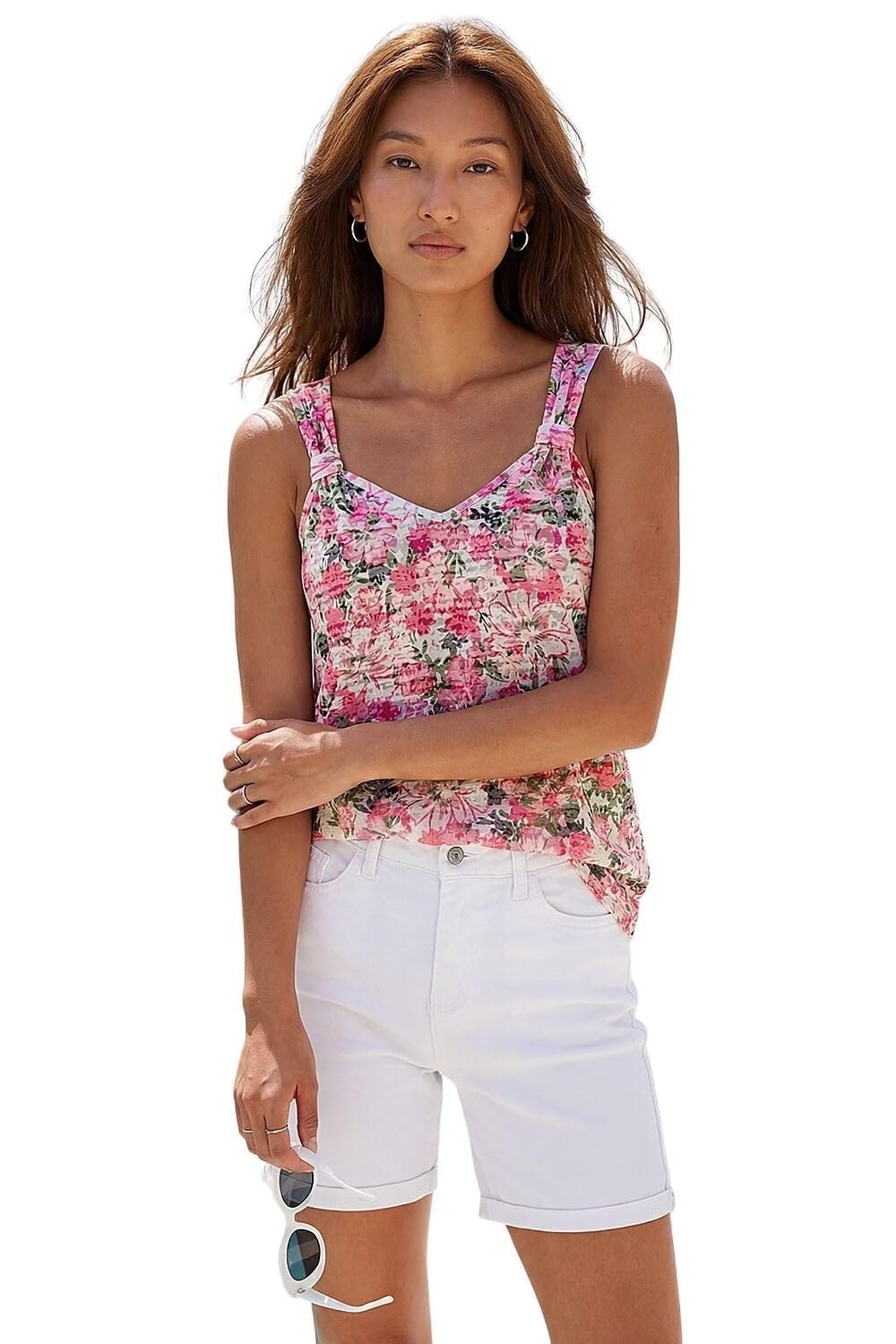 Roman Burnout Floral Print Vest Top, Pink, Size 12, Women