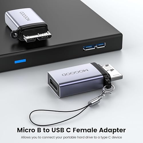MOGOOD USB C Female to Micro B Data Charging Adapter, Micro B to USB C Data Charging Adapter for External Hard Drive, Digital Camera, Phone (2 Pack) - 4
