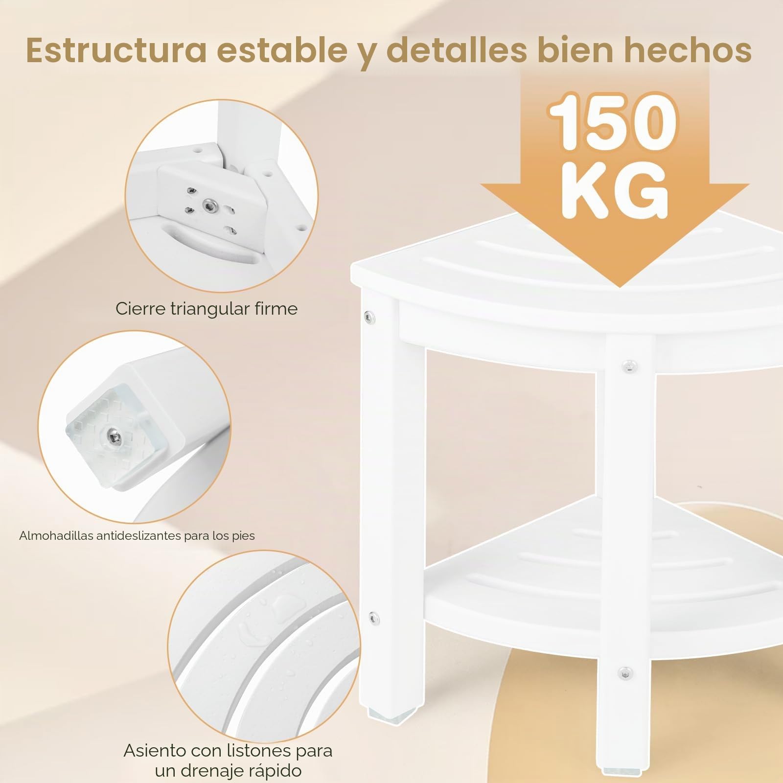 RELAX4LIFE Banco de Ducha Esquinero de 2 Niveles, Taburete de Ducha de HDPE con Estante, Reposapiés de Baño para Espacios Pequeños, Taburete de Ducha Impermeable, Carga 150 kg (Blanco)