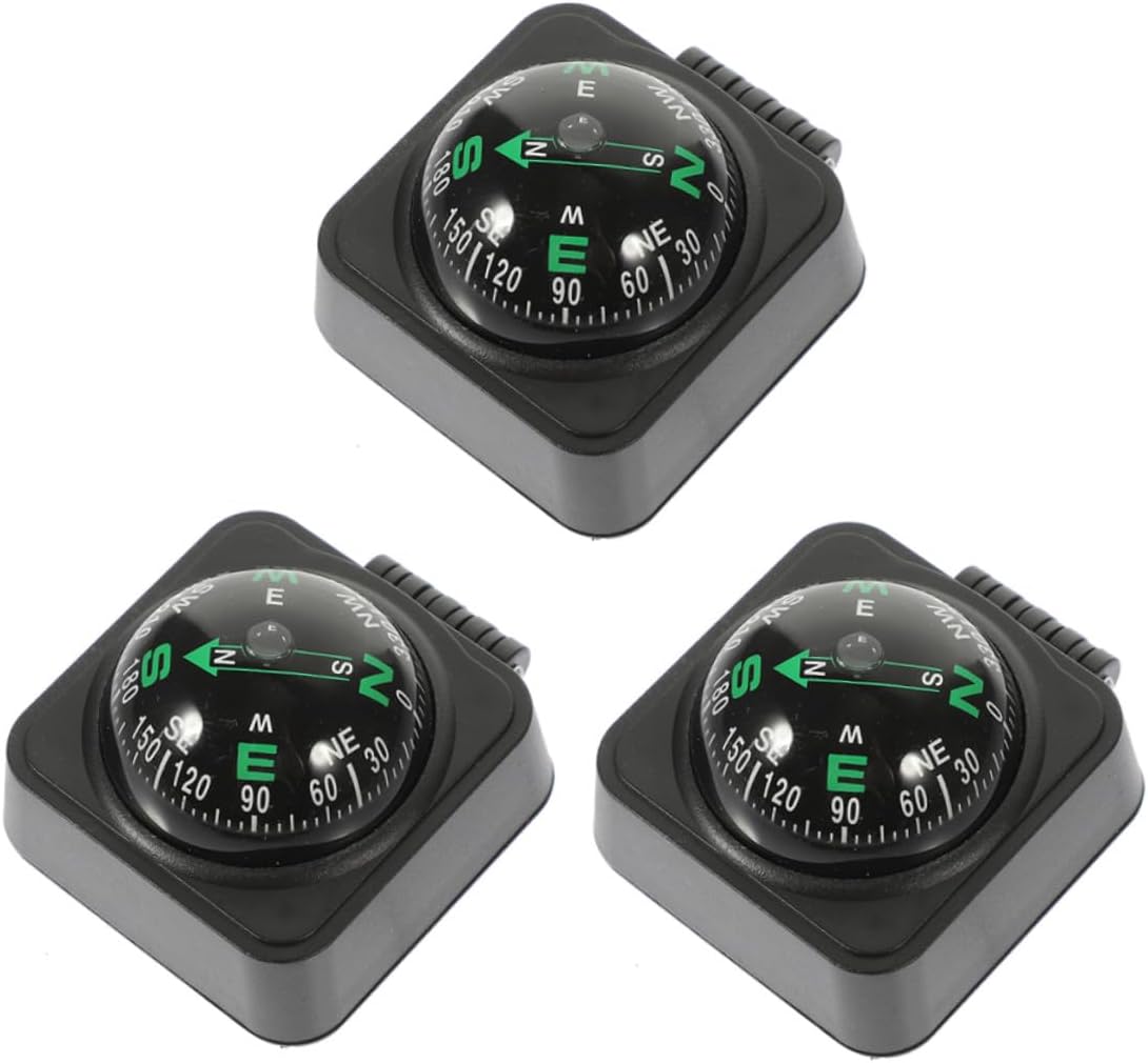 ULTECHNOVO Adjustable Vehicle Dashboard Compass Ball 3pcs Set, Small Plastic Automotive Compass Decoration for Car, Boat, Motorcycle Outdoor Navigation