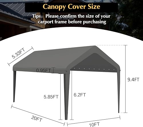Miniatura 3 de Toldo de repuesto para cochera, cubierta superior de repuesto de 10 x 20 pies para marco de cochera de 10 x 20 pies, 800D, resistente al agua y
