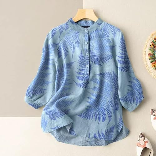 Camisa feminina de algodão com textura de algodão com gola redonda e gola redonda primavera e verão