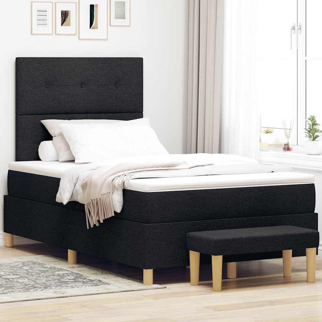 Letto a molle antracite, 120 x 200 cm, con materasso, rete a doghe, testiera e pouf, per camera da letto, camera degli ospiti e casa, ufficio, moderno e durevole