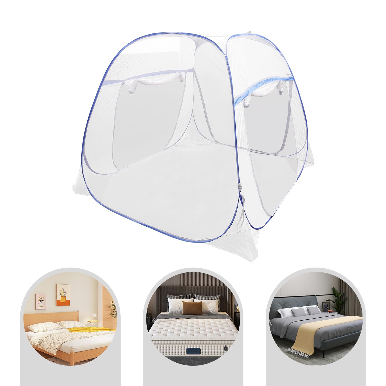 Zanzariera per letto pop-up a doppia porta, portatile, con bordo a doppia porta, tenda da campeggio, 198 x 180 x 160 cm, blu, per attività all'aperto, campeggio, viaggi, camera da letto