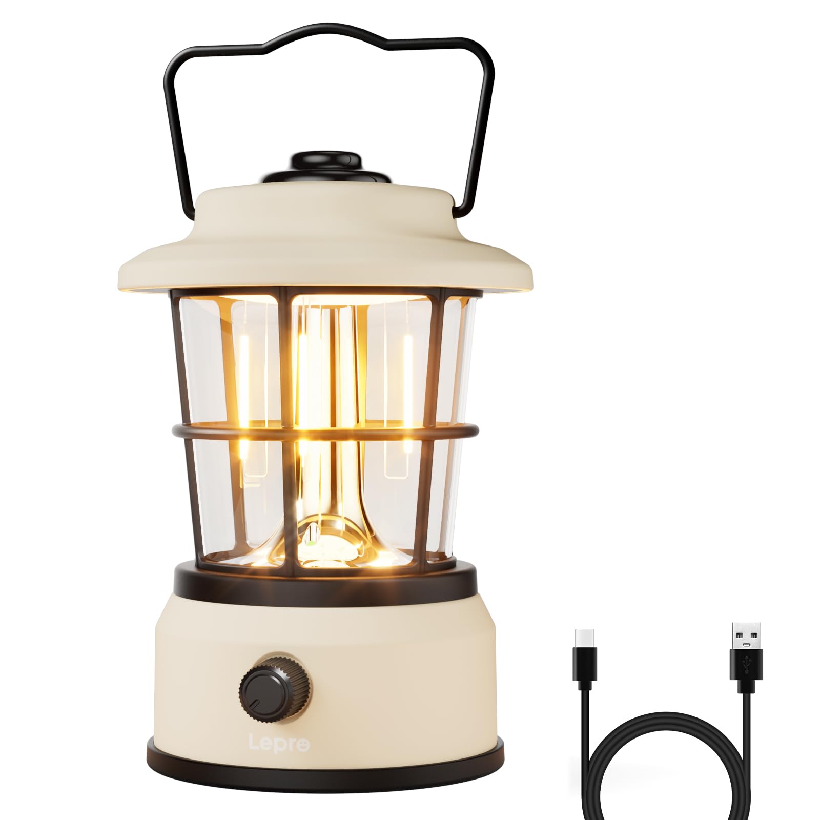 Lepro White Rechargeable Camping Lantern, 3600Mah Retro Dimmable Tent Light