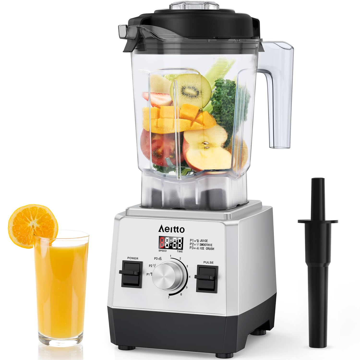 Aeitto Blenders for Kitchen with 68Oz. Large Capacity, 1800W Max Power Smoothie Blender, 3 Preset Programs & 7 Speeds, Professional Countertop Blender for Smoothies, Ice Crush, Frozen Drinks, Silver