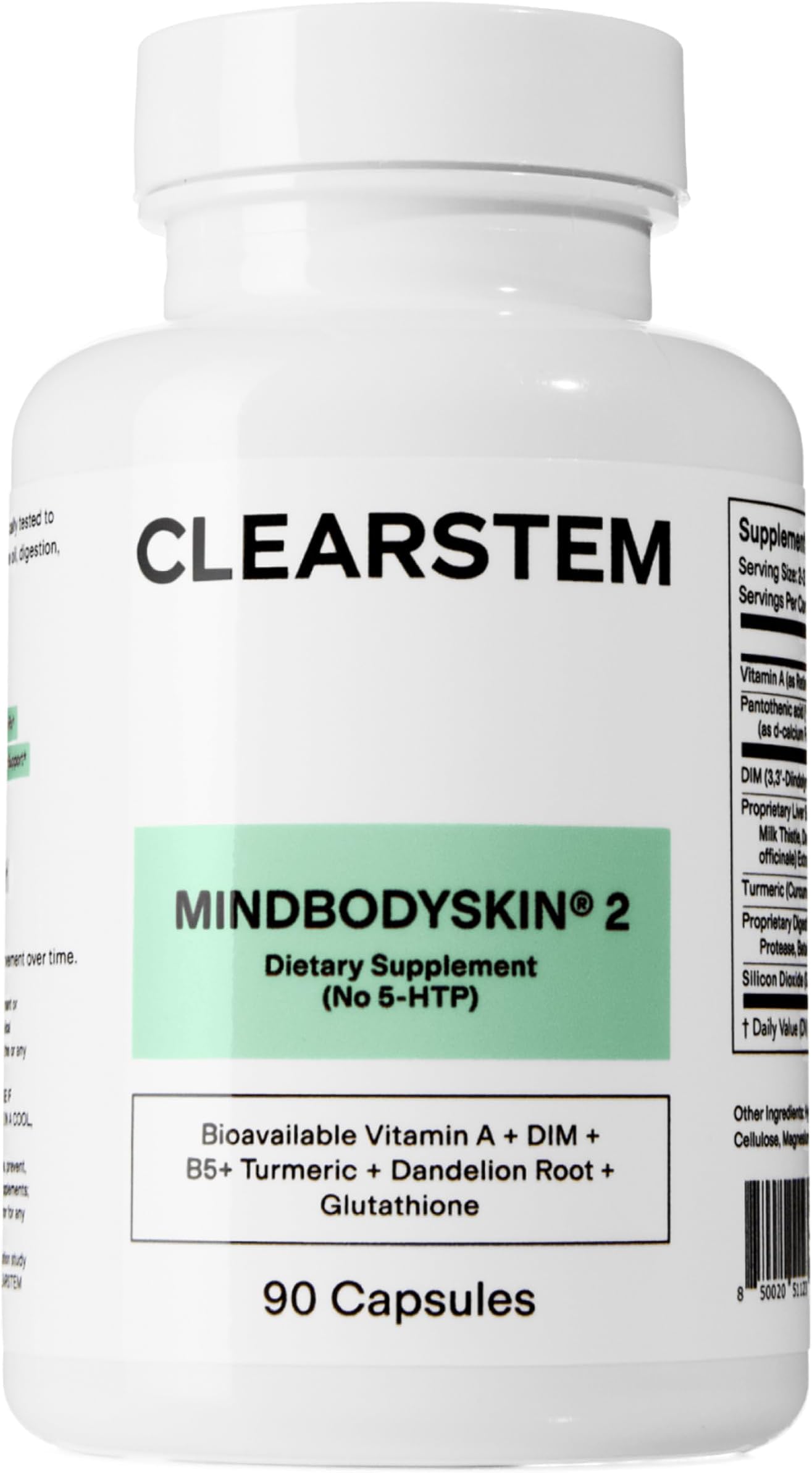 - CLEARSTEM - MINDBODYSKIN Hormonal Acne Supplement (No 5-HTP) - Natural DIM Supplement - Skin Care Vitamins - Hormone Balance, Antioxidants - Gluten Free, Cruelty Free - 30 Servings, 90 Capsules