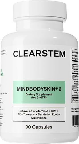CLEARSTEM - MINDBODYSKIN Suplemento hormonal para el acné (sin 5-HTP) - Suplemento DIM natural - Vitaminas para el cuidado de la piel - Equilibrio