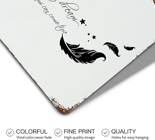 Vista 3 de LUIJORGY Letrero de metal con cita de amor con frase en inglés "Saying You Have to Dream Before Your Dreams Can Come True Wood Grain Inspiration