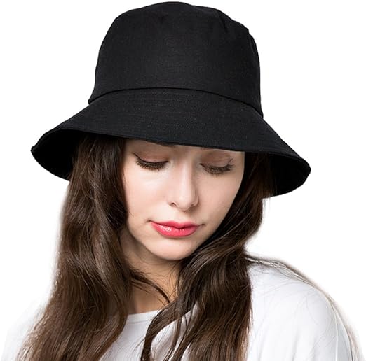 Black Bucket Hats for Women Sun Beach Hat Teens Girls Wide Brim Summer