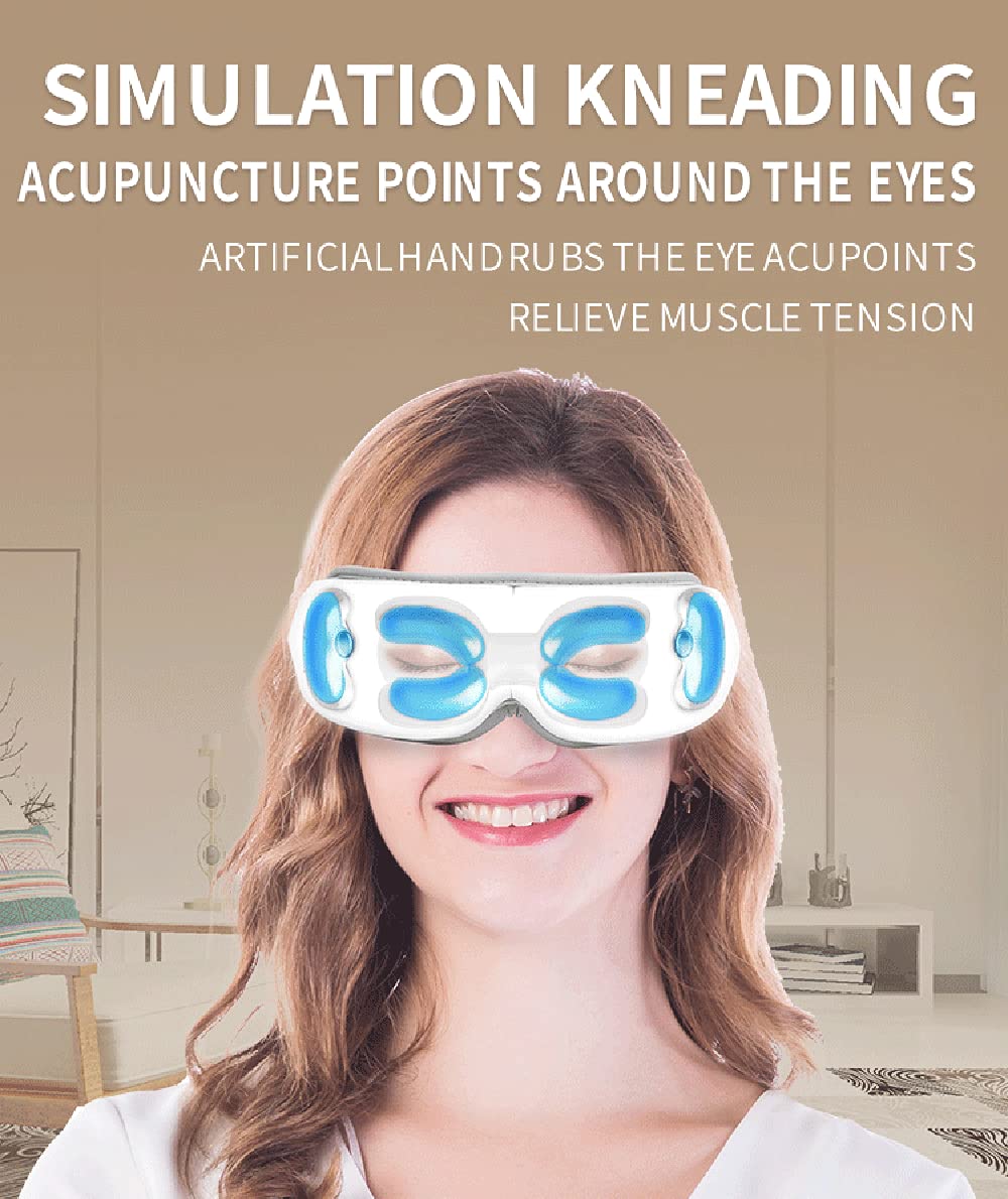 Masajeador eléctrico de ojos con calor, máscara de masaje de ojos recargable con música Bluetooth, masajeador de calor para relajar y reducir la tensión ocular, ojeras, bolsas de ojos secos, mejorar