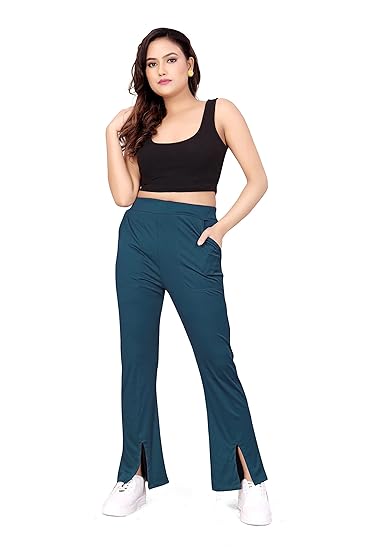 High Waist Stretchable Pants for Women | Women's Regular Fit Nylon Flare Pants | Active Wear Tights Yoga Pants Zumba/Dance Women's Workout Tights Gym Tight Black