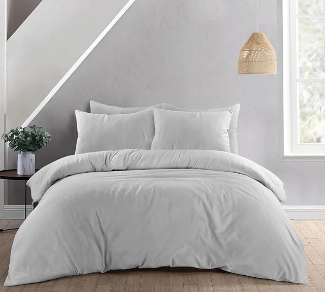 Adam Home Duvet Cover Set Double Soft Microfiber Duvet Cover With 2 Pillow Cases Ultra Soft Bed Quilt Cover (Grey) 200x200cm
