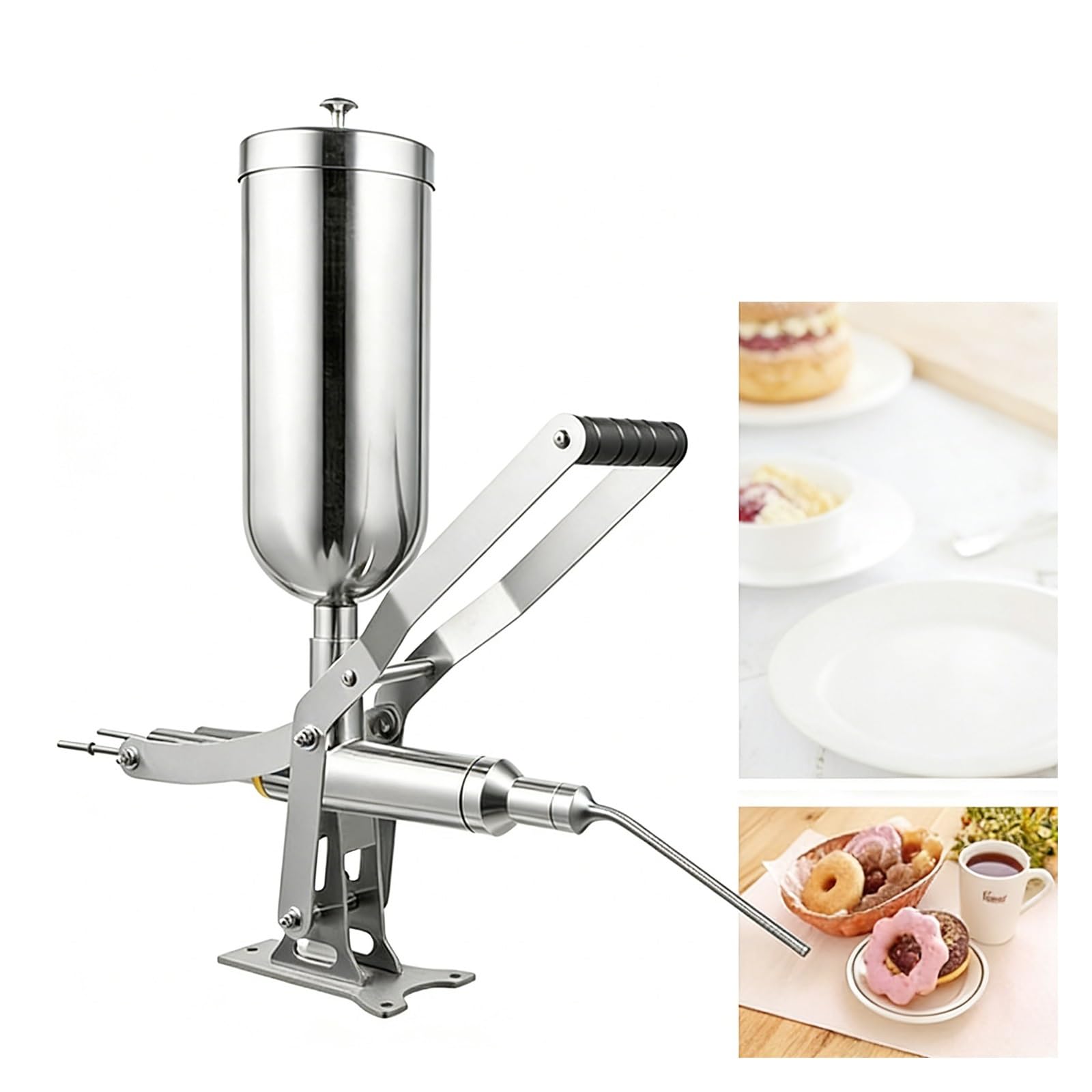 Inoxidable 304 Inyector de Crema Manual, MáQuina for Rellenar Donas de Diseño de Mango ergonómico, con 4 Boquillas, Capacidad de 5 litros