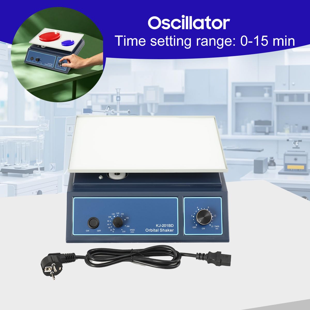 Labor Orbitalschüttler, 20-210 U/min Einstellbare, Orbital Shaker | mit 0-15min Timer, 220V 10W Orbital Rotator Schüttler, für Labore und Klassenzimmer